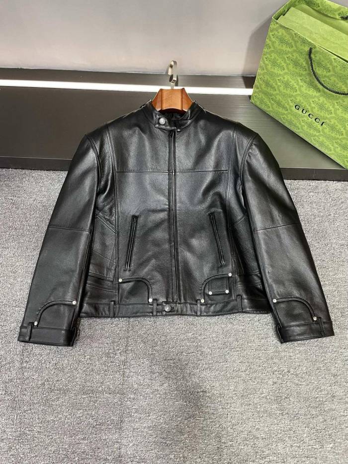 NIGO Balenciaga 25FW Cowhide Jacket Bew Double Zipper Ribbed Cuffs Leather Jacket Loose Version #nigo332836