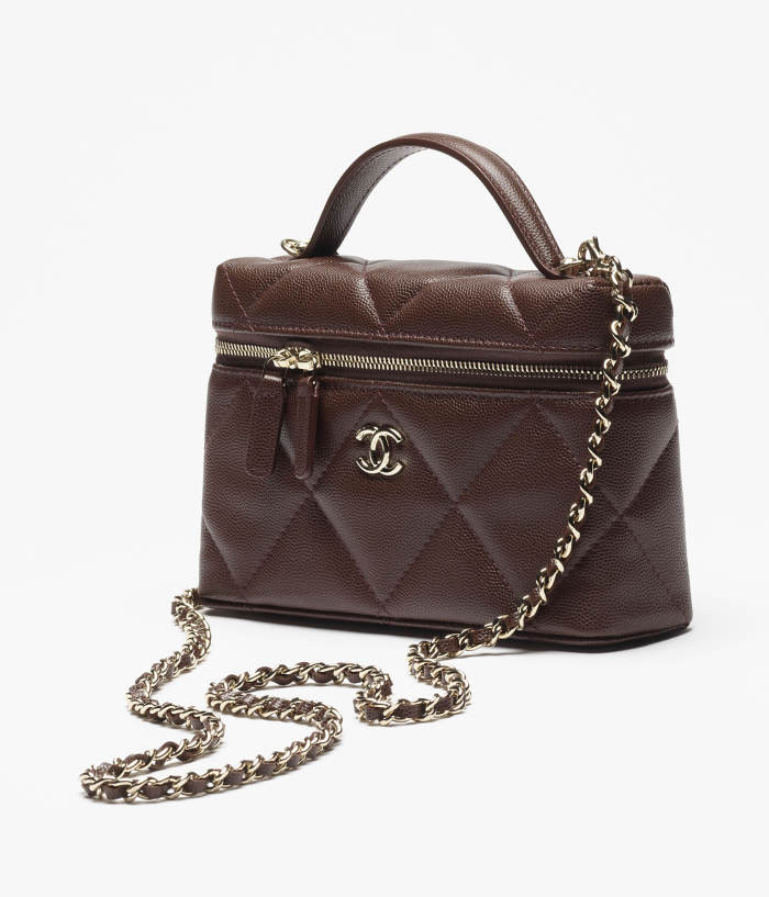 NIGO Chanel Chain Dressing Table Grained Shiny Calfskin with Gold Metal Dark Brown Fashion #nigo332778