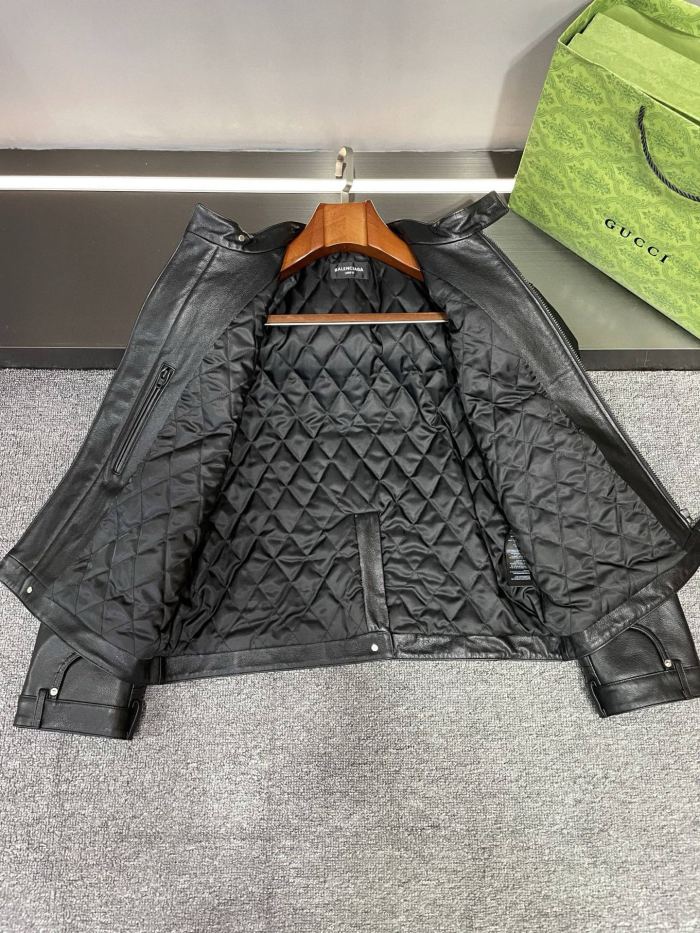 NIGO Balenciaga 25FW Cowhide Jacket Bew Double Zipper Ribbed Cuffs Leather Jacket Loose Version #nigo332836