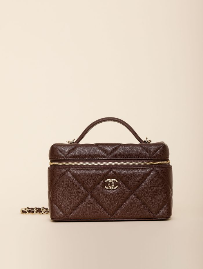 NIGO Chanel Chain Dressing Table Grained Shiny Calfskin with Gold Metal Dark Brown Fashion #nigo332778