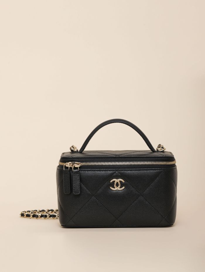 NIGO Chanel Long Vanity With Chain Grained Shiny Calfskin Gold Tone Metal Black #nigo332777