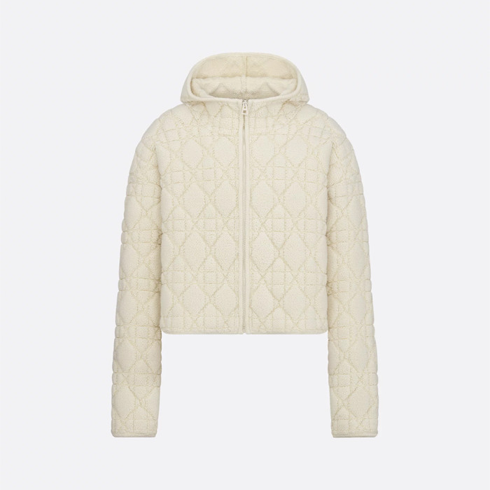 NIGO DiorZip Hooded Cardigan White Sheep Wool Blend Textured Knit Cannage #nigo332748