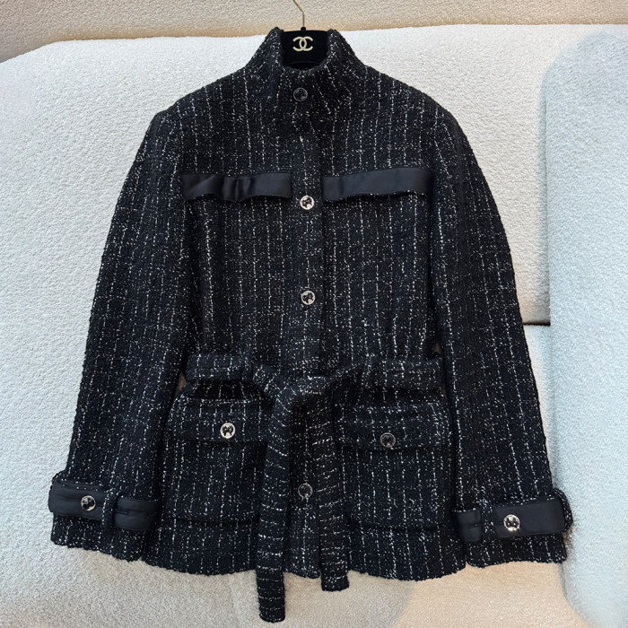 NIGO Chanel 25FW Women's Tunic Jacket Cashmere Tweed Thick Flower Stand Collar Mid Length Style #nigo332919