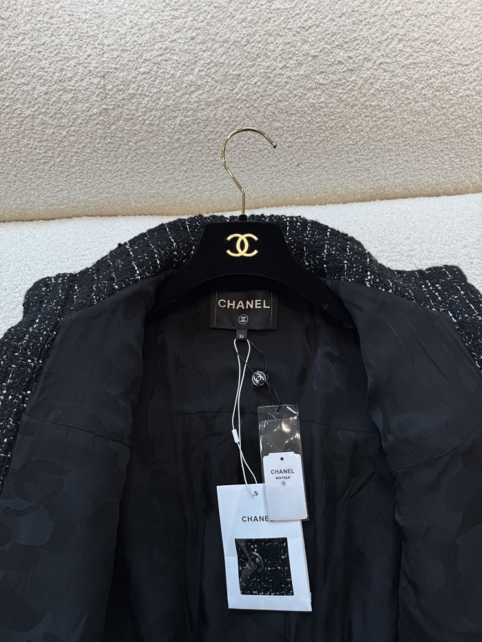 NIGO Chanel 25FW Women's Tunic Jacket Cashmere Tweed Thick Flower Stand Collar Mid Length Style #nigo332919
