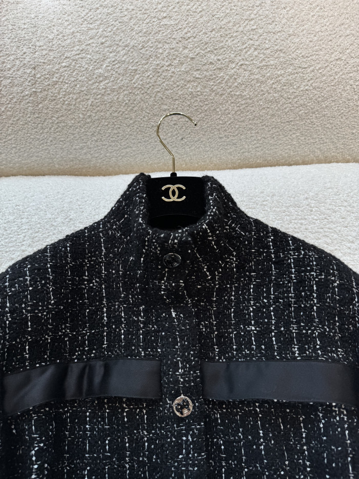 NIGO Chanel 25FW Women's Tunic Jacket Cashmere Tweed Thick Flower Stand Collar Mid Length Style #nigo332919