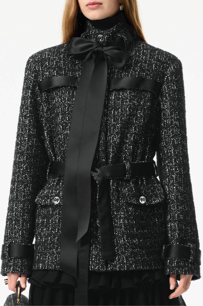 NIGO Chanel 25FW Women's Tunic Jacket Cashmere Tweed Thick Flower Stand Collar Mid Length Style #nigo332919