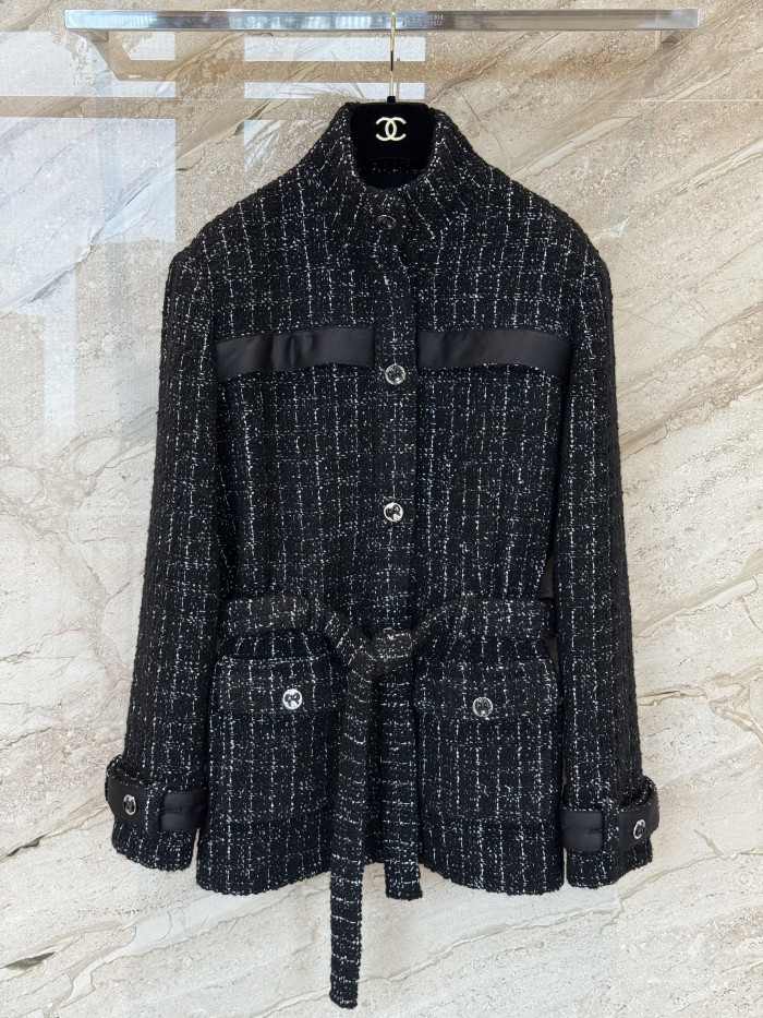 NIGO Chanel 25FW Women's Tunic Jacket Cashmere Tweed Thick Flower Stand Collar Mid Length Style #nigo332919