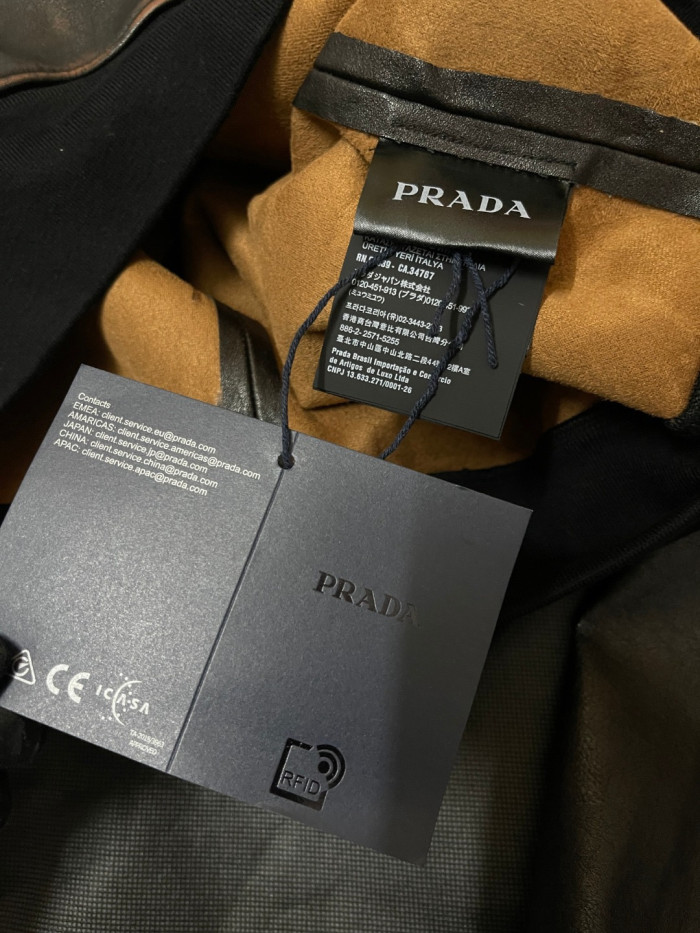 NIGO Prada SS25 Spring And Summer Men's Nappa Leather Hooded Raglan Long Sleeve Sweatshirt Leather Jacket #nigo332536