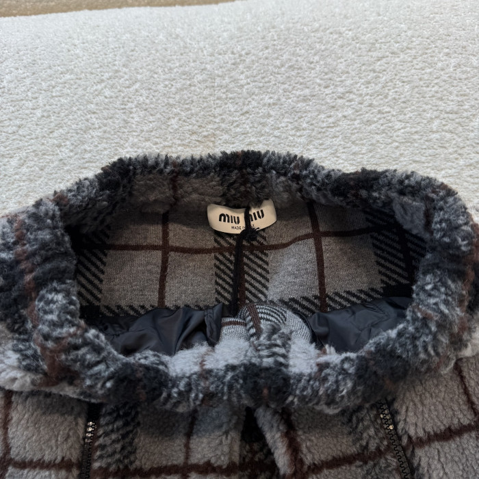 NIGO MIUMIU Gray Vintage Plaid Collar Wool Polar Fleece Jacket Short Skirt Set #nigo332477