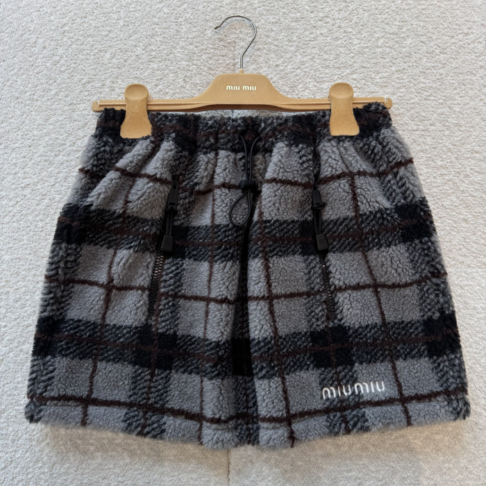 NIGO MIUMIU Gray Vintage Plaid Collar Wool Polar Fleece Jacket Short Skirt Set #nigo332477
