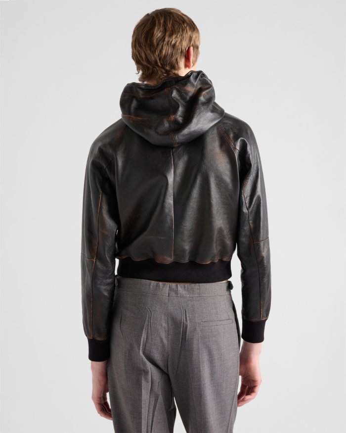 NIGO Prada SS25 Spring And Summer Men's Nappa Leather Hooded Raglan Long Sleeve Sweatshirt Leather Jacket #nigo332536