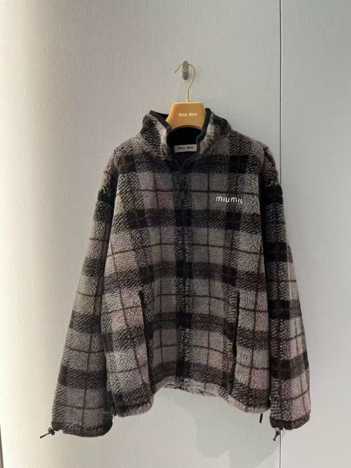 NIGO MIUMIU Gray Vintage Plaid Collar Wool Polar Fleece Jacket Short Skirt Set #nigo332477