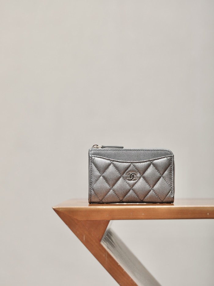 NIGO Chanel Diamond Pattern Design Brand Logo Grained Calfskin Card Holder Wallet #nigo262345