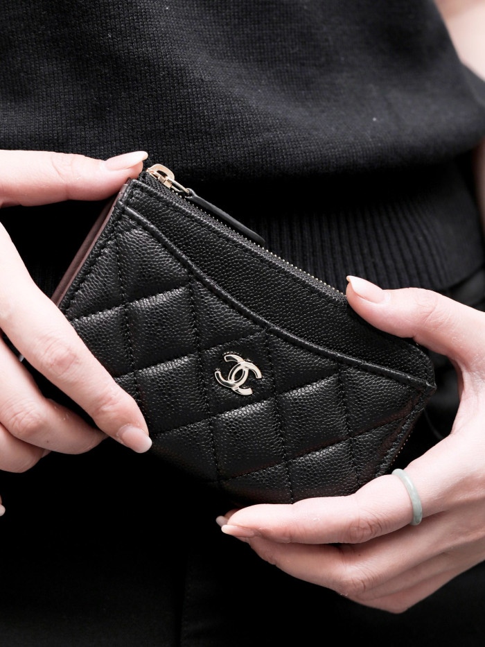 NIGO Chanel Diamond Pattern Design Brand Logo Grained Calfskin Card Holder Wallet #nigo262345
