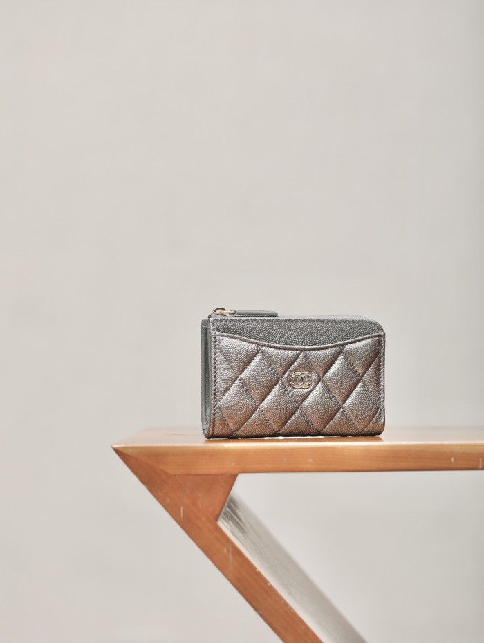 NIGO Chanel Diamond Pattern Design Brand Logo Grained Calfskin Card Holder Wallet #nigo262345