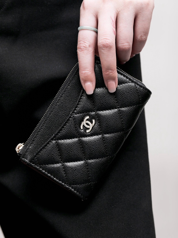 NIGO Chanel Diamond Pattern Design Brand Logo Grained Calfskin Card Holder Wallet #nigo262345