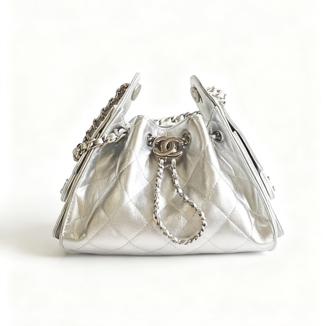 NIGO Chanel 25 Women's Mini Handbag Metallic Grained Embossed Calfskin And Silver Metal Silver #nigo332929