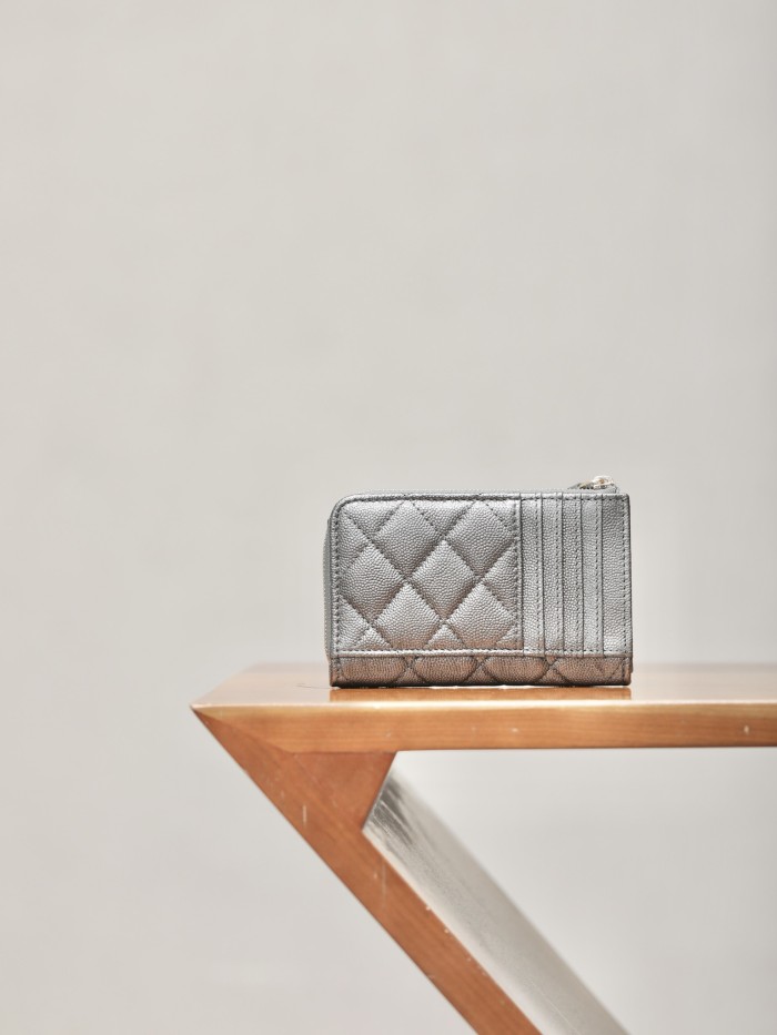 NIGO Chanel Diamond Pattern Design Brand Logo Grained Calfskin Card Holder Wallet #nigo262345