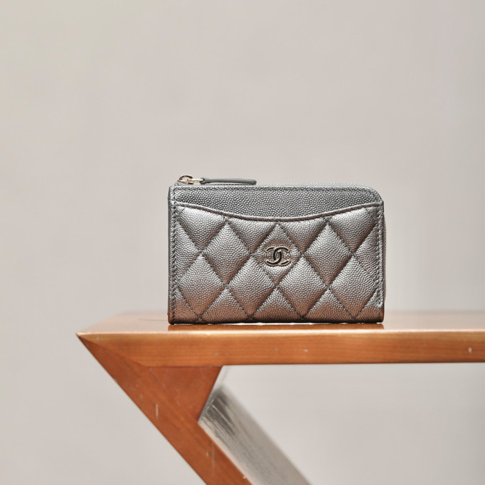 NIGO Chanel Diamond Pattern Design Brand Logo Grained Calfskin Card Holder Wallet #nigo262345