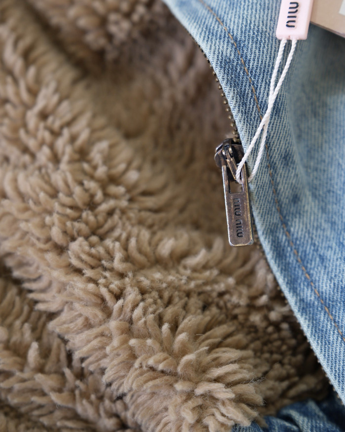 NIGO MiuMiu Denim and Wool Trucker Jacket Washed Embroidery Light Blue #nigo332979