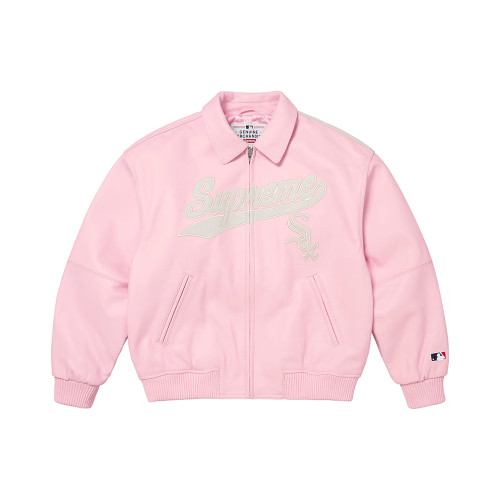 NIGO Supreme x Chicago White Sox FW25 WEEK5  Men's and Women's Leather Logo Patch Zipper Closure Varsity Jacket #nigo332978