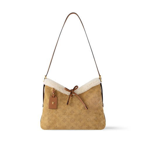 NIGO Louis Vuitton Women's CarryAll PM Mahina Handbags Adjustable Shoulder Strap Lace-up Closure Suede And Wool Trim Hand-held Shoulder Bag #nigo333064