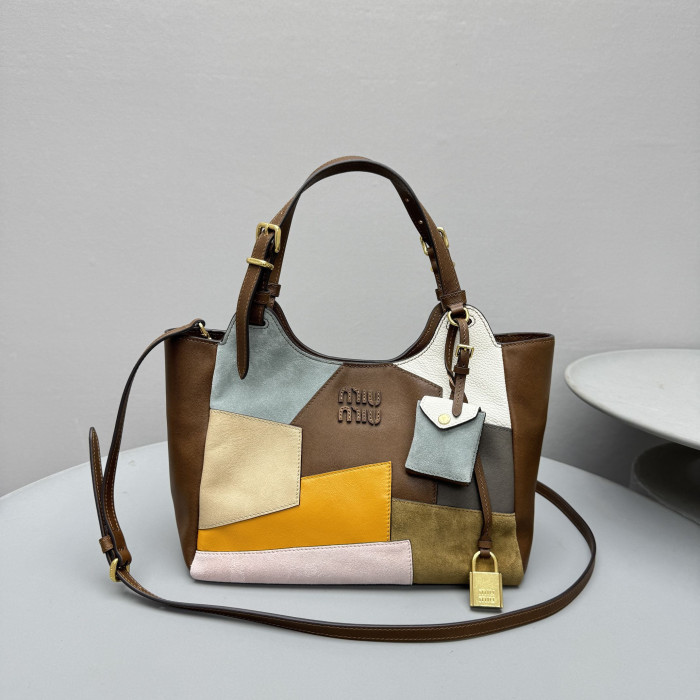 NIGO MiuMiu Patchwork Leather Bag Oak Brown Color Matching #nigo333001