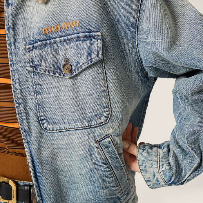 NIGO MiuMiu Denim and Wool Trucker Jacket Washed Embroidery Light Blue #nigo332979