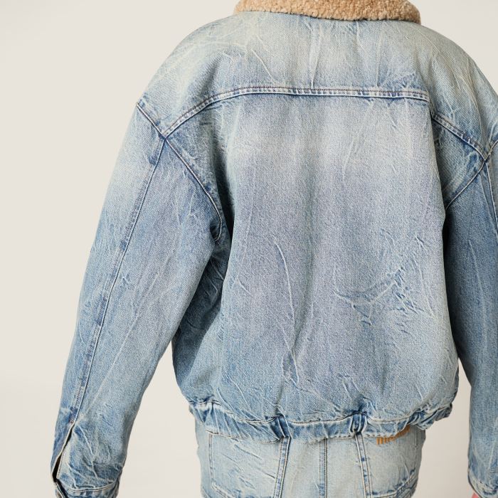 NIGO MiuMiu Denim and Wool Trucker Jacket Washed Embroidery Light Blue #nigo332979