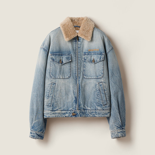 NIGO MiuMiu Denim and Wool Trucker Jacket Washed Embroidery Light Blue #nigo332979