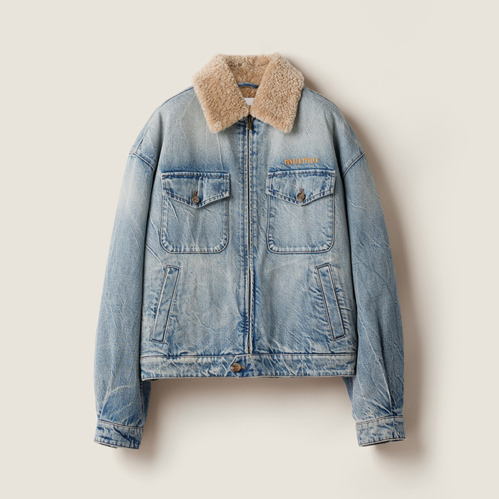 NIGO MiuMiu Denim and Wool Trucker Jacket Washed Embroidery Light Blue #nigo332979