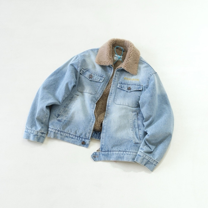 NIGO MiuMiu Denim and Wool Trucker Jacket Washed Embroidery Light Blue #nigo332979