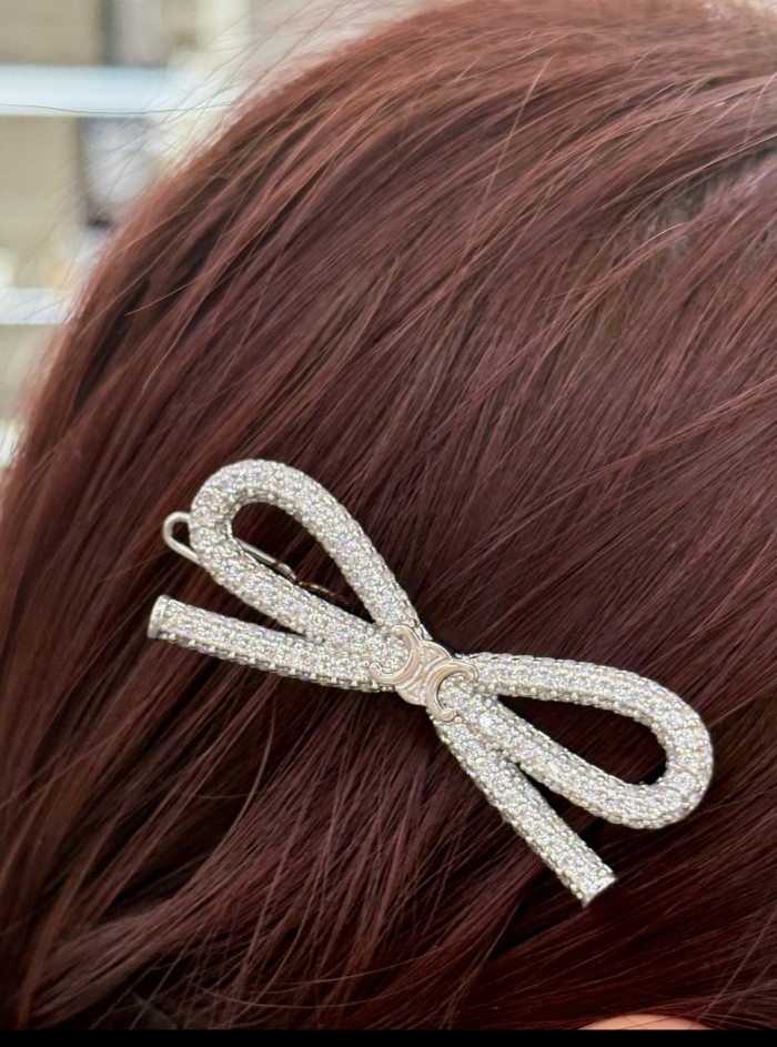 NIGO Celing Logo Design Brass Crystal Rhodium Plated Rhinestone Hair Clip Women's Silver #nigo317355
