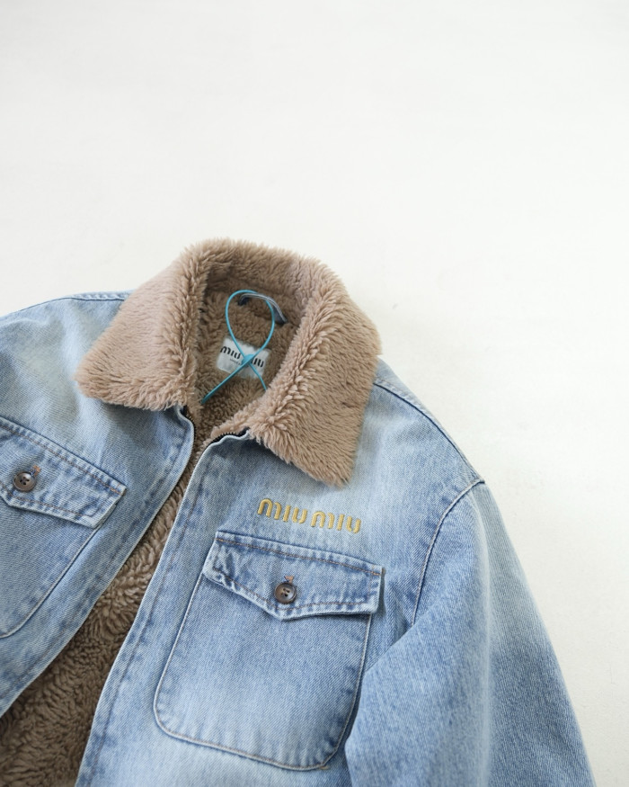 NIGO MiuMiu Denim and Wool Trucker Jacket Washed Embroidery Light Blue #nigo332979