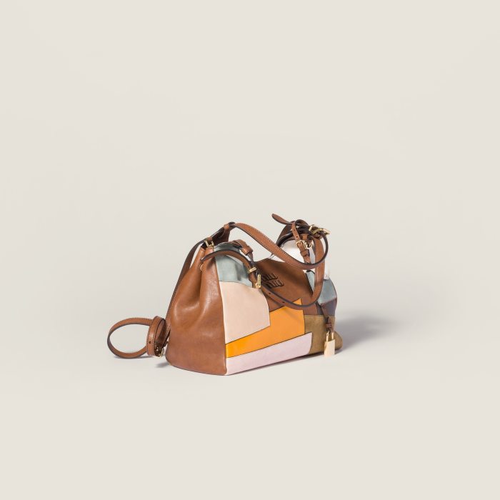 NIGO MiuMiu Patchwork Leather Bag Oak Brown Color Matching #nigo333001