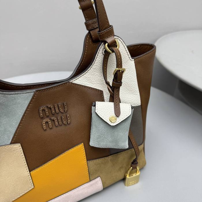 NIGO MiuMiu Patchwork Leather Bag Oak Brown Color Matching #nigo333001