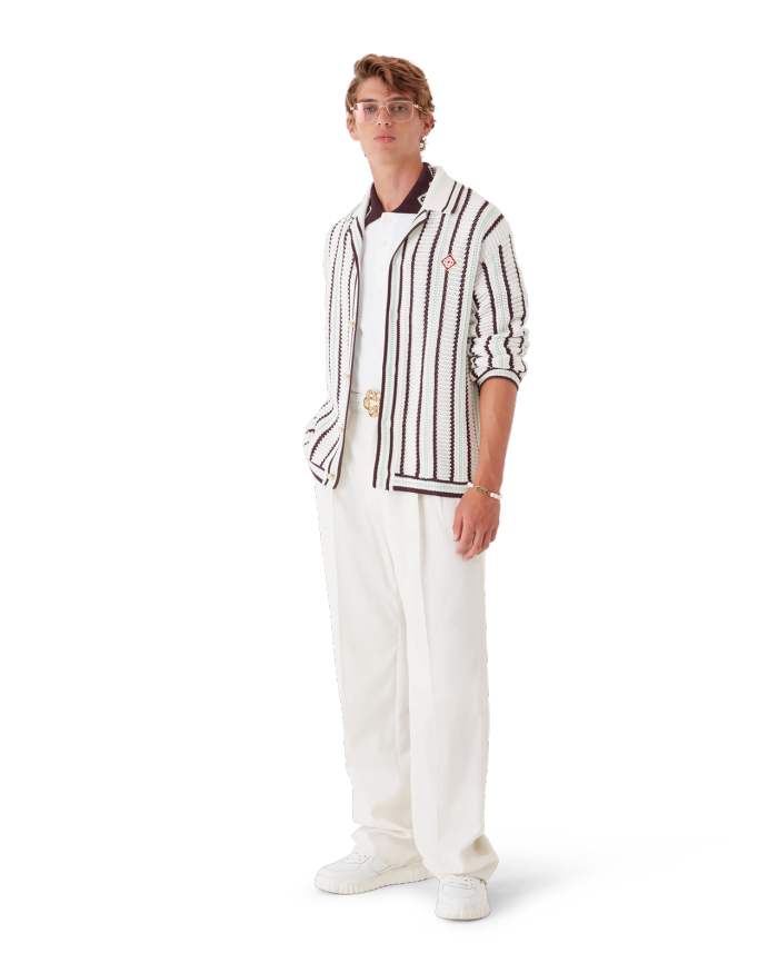 CASABLANCA 25SS Men's Brown Vertical Striped Long-sleeved Sweater Cardigan #nigo333098