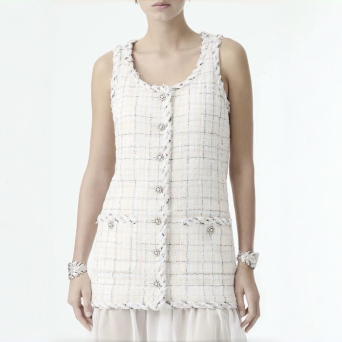 NIGO Chanel 25SS White Plaid Tweed Vest Dress #nigo333127
