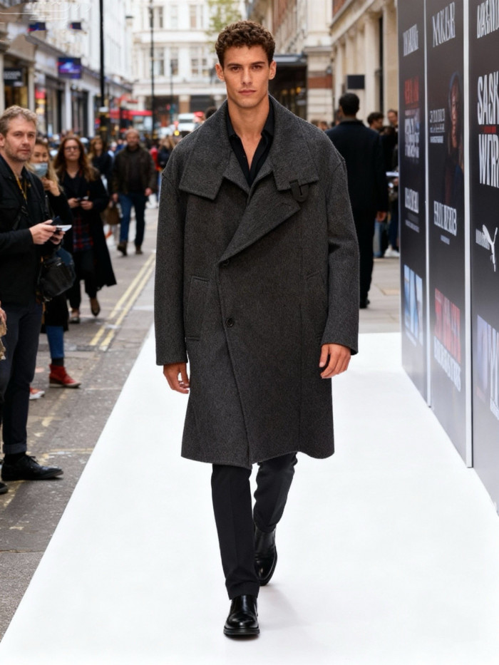 NIGO Hermes Men's Large Lapel Wool Slightly Wide Version Long Cashmere Coat #nigo333099