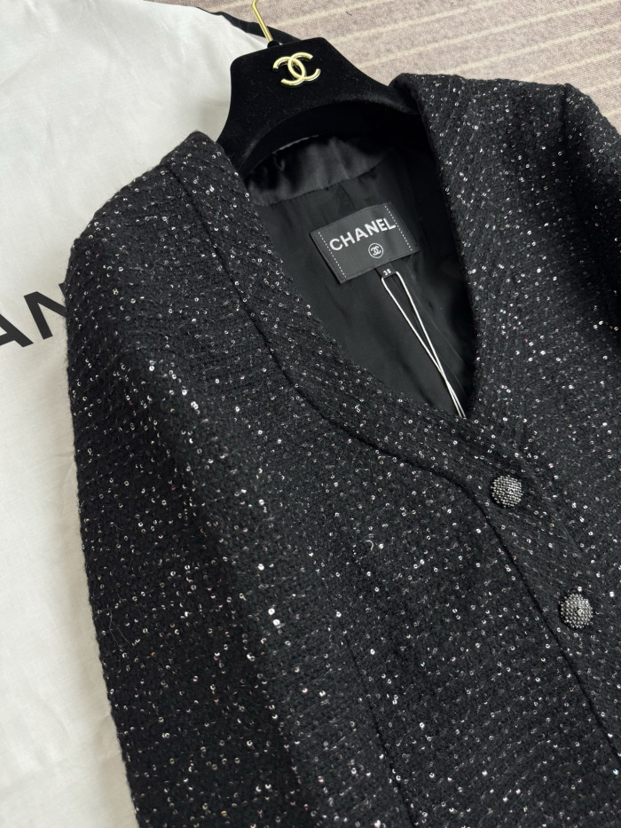NIGO Chanel 25B Black Sequined Tweed Jacket #nigo333126