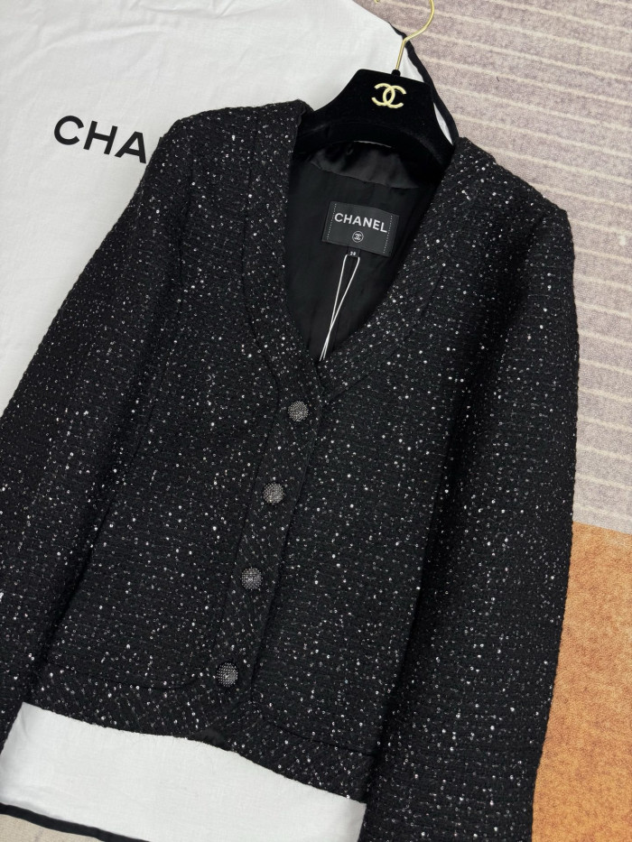 NIGO Chanel 25B Black Sequined Tweed Jacket #nigo333126