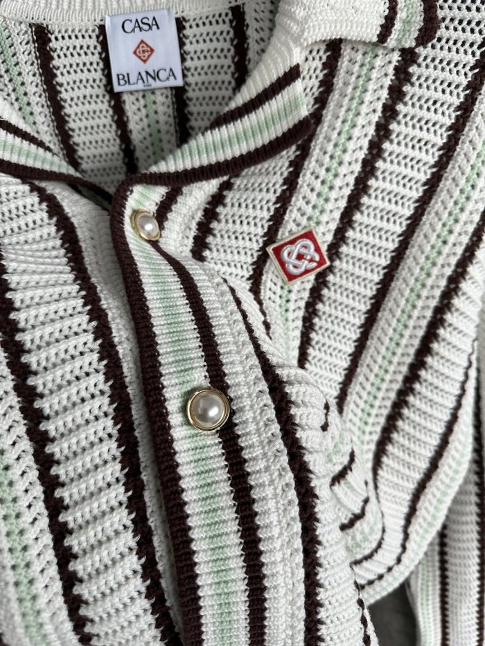 CASABLANCA 25SS Men's Brown Vertical Striped Long-sleeved Sweater Cardigan #nigo333098