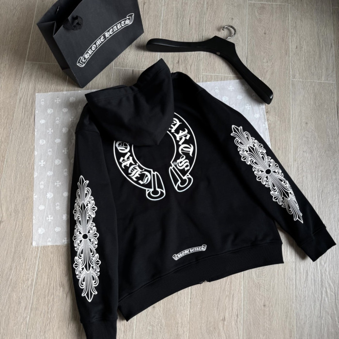 NIGO Chrome Hearts 925 Sterling Silver Hardware Classic Horseshoe Flower Arm Zipper Sweatshirt #nigo333189