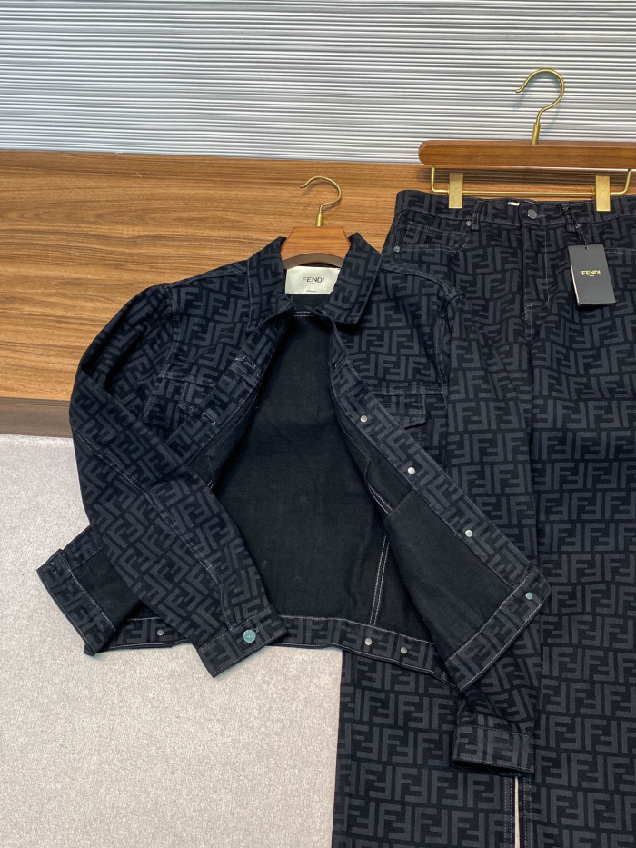 NIGO Fendi FF Motif Denim Jacket Long Jeans Jeans Black #nigo333143
