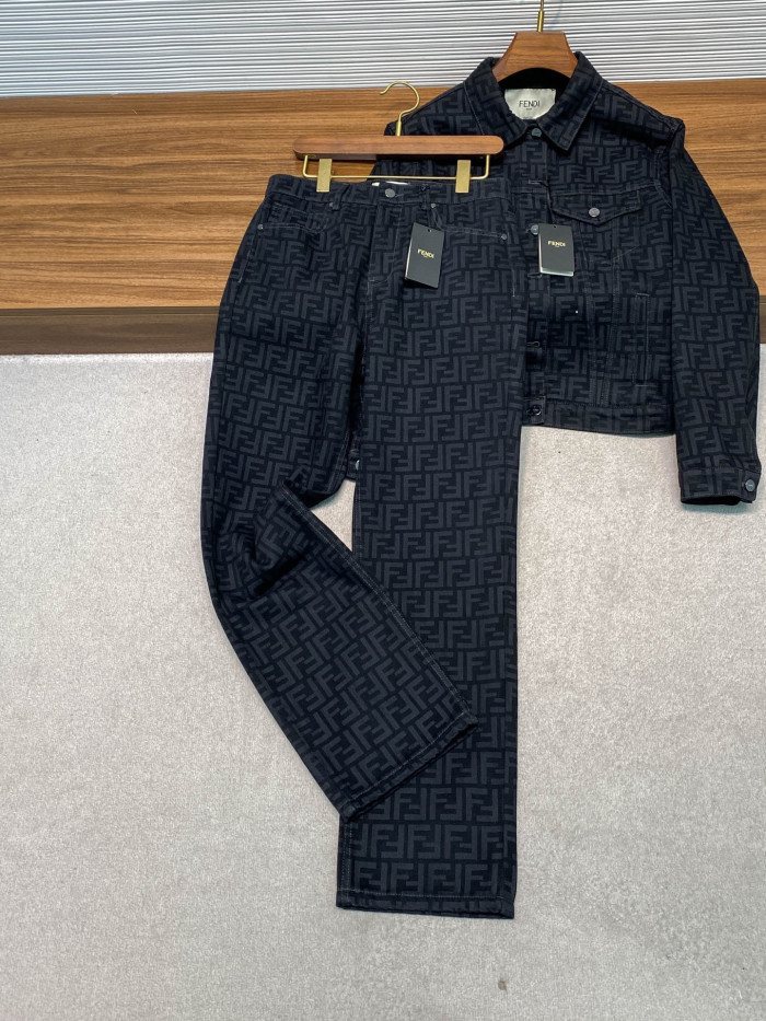 NIGO Fendi FF Motif Denim Jacket Long Jeans Jeans Black #nigo333143