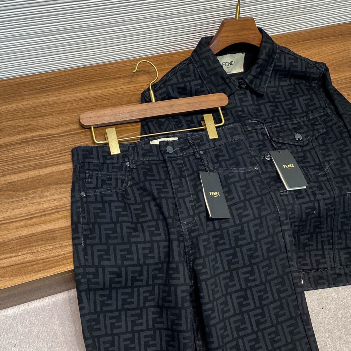 NIGO Fendi FF Motif Denim Jacket Long Jeans Jeans Black #nigo333143