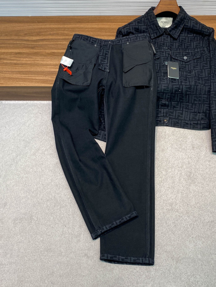 NIGO Fendi FF Motif Denim Jacket Long Jeans Jeans Black #nigo333143