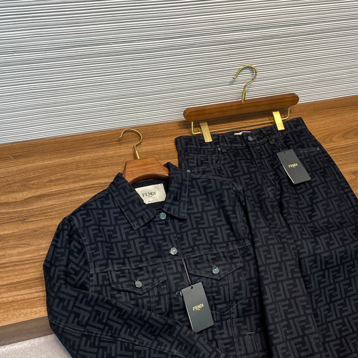 NIGO Fendi FF Motif Denim Jacket Long Jeans Jeans Black #nigo333143