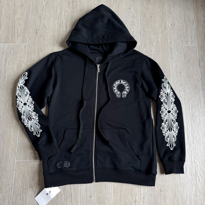 NIGO Chrome Hearts 925 Sterling Silver Hardware Classic Horseshoe Flower Arm Zipper Sweatshirt #nigo333189