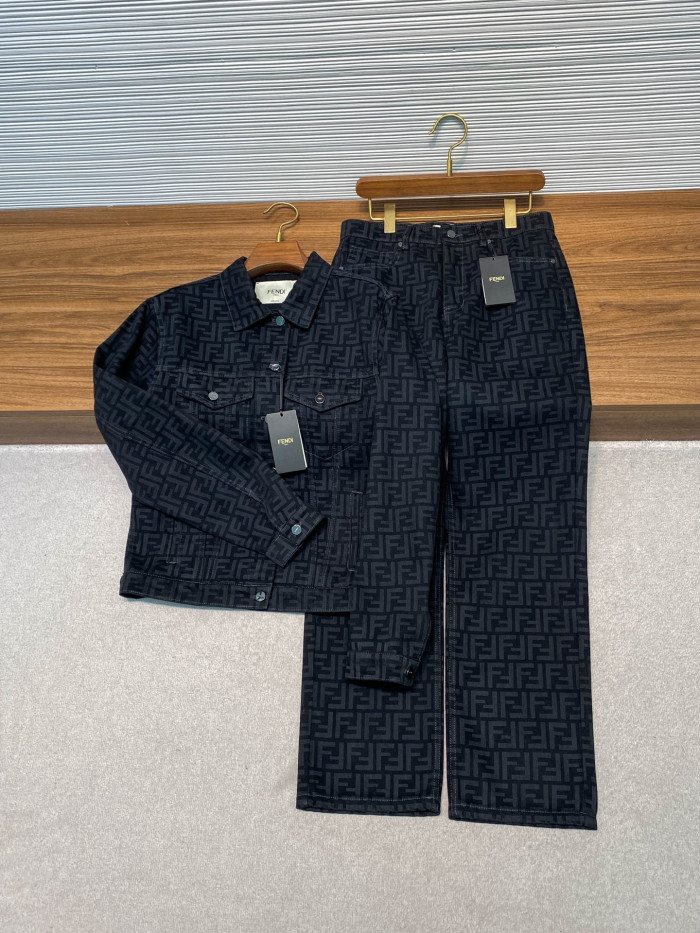 NIGO Fendi FF Motif Denim Jacket Long Jeans Jeans Black #nigo333143